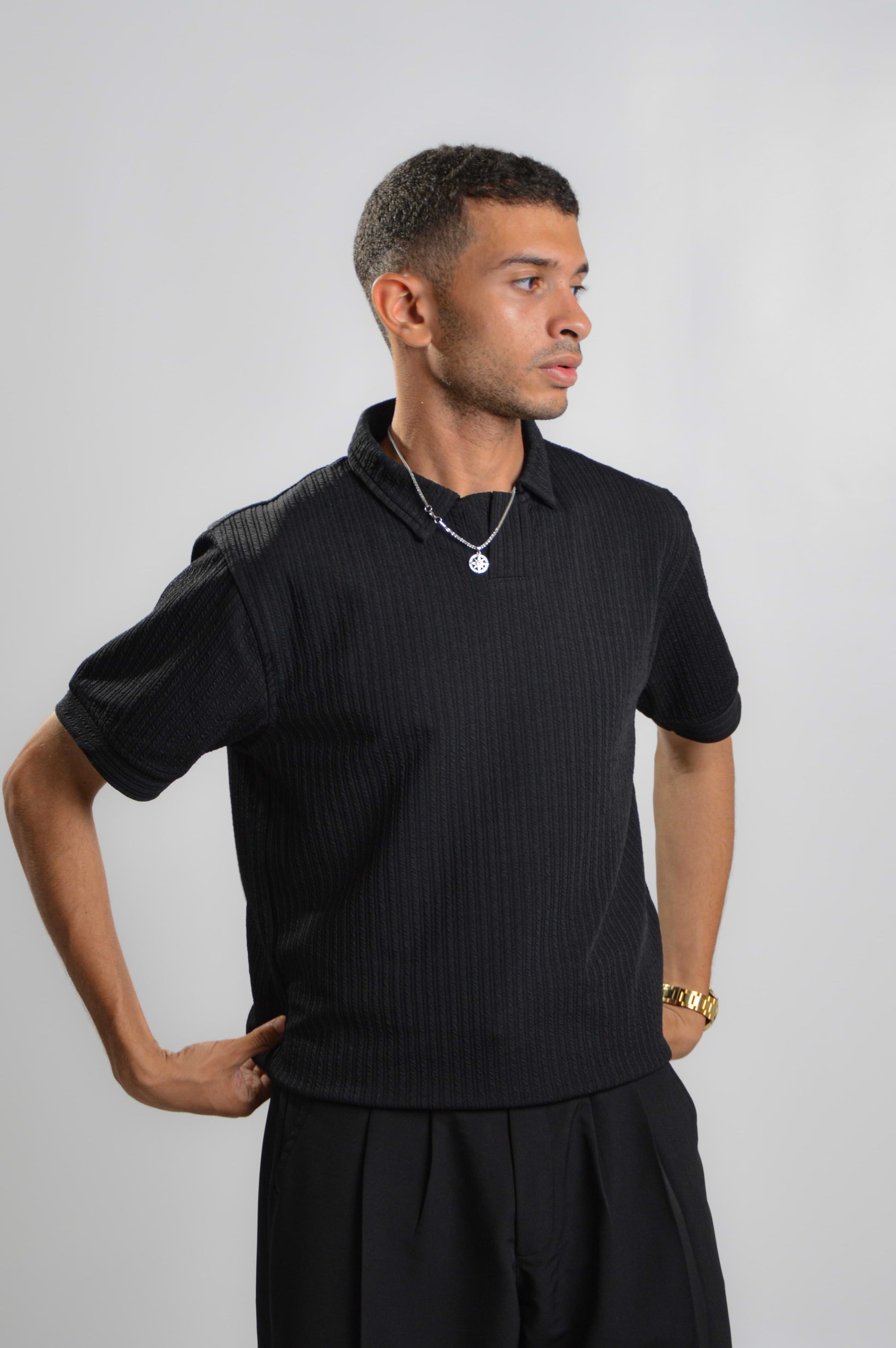 Gilded- Black Ripped Polo