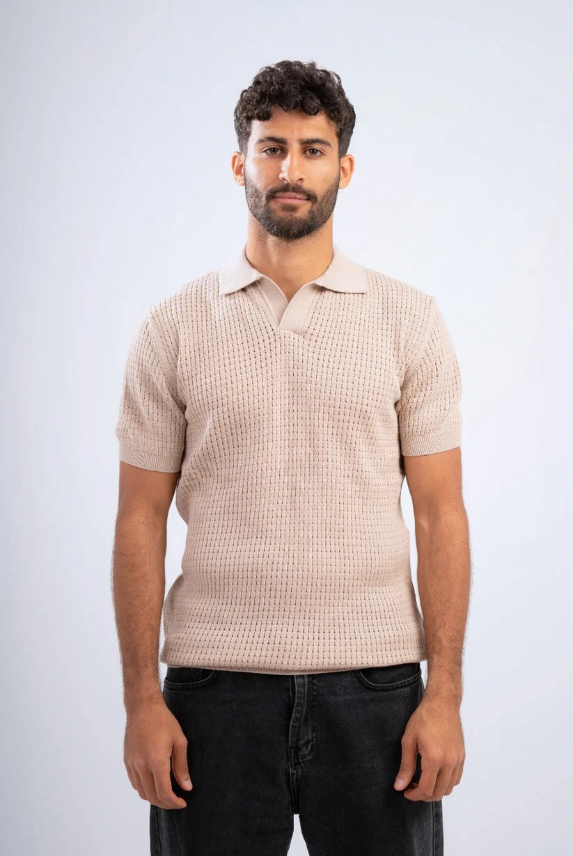 Milvus- Mesh Knitted Polo - Beige