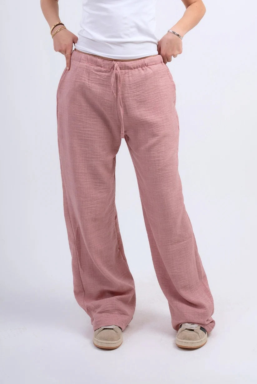 Milvus- Linen Straight Trousers - Pink
