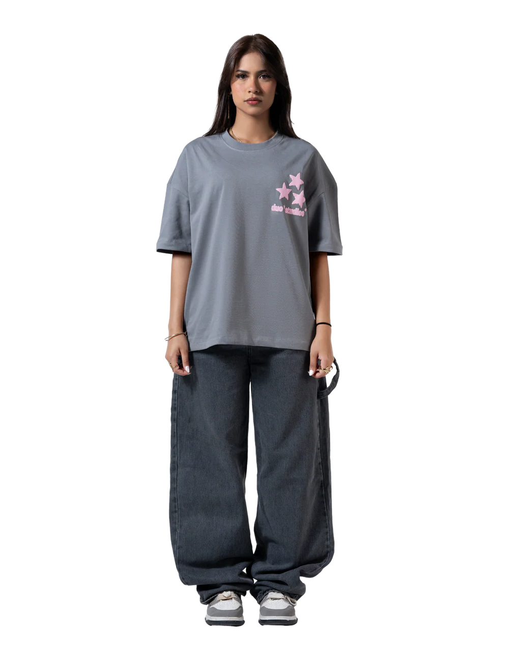 Duo11- Stars Printed T-shirt- Grey