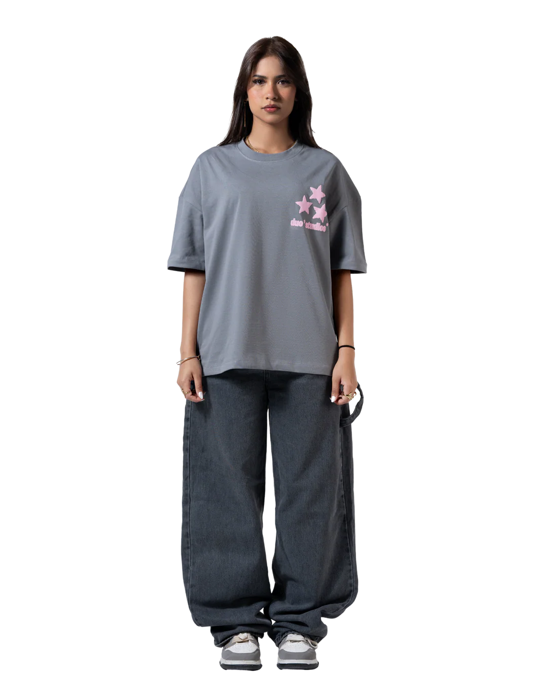 Duo11- Stars Printed T-shirt- Grey
