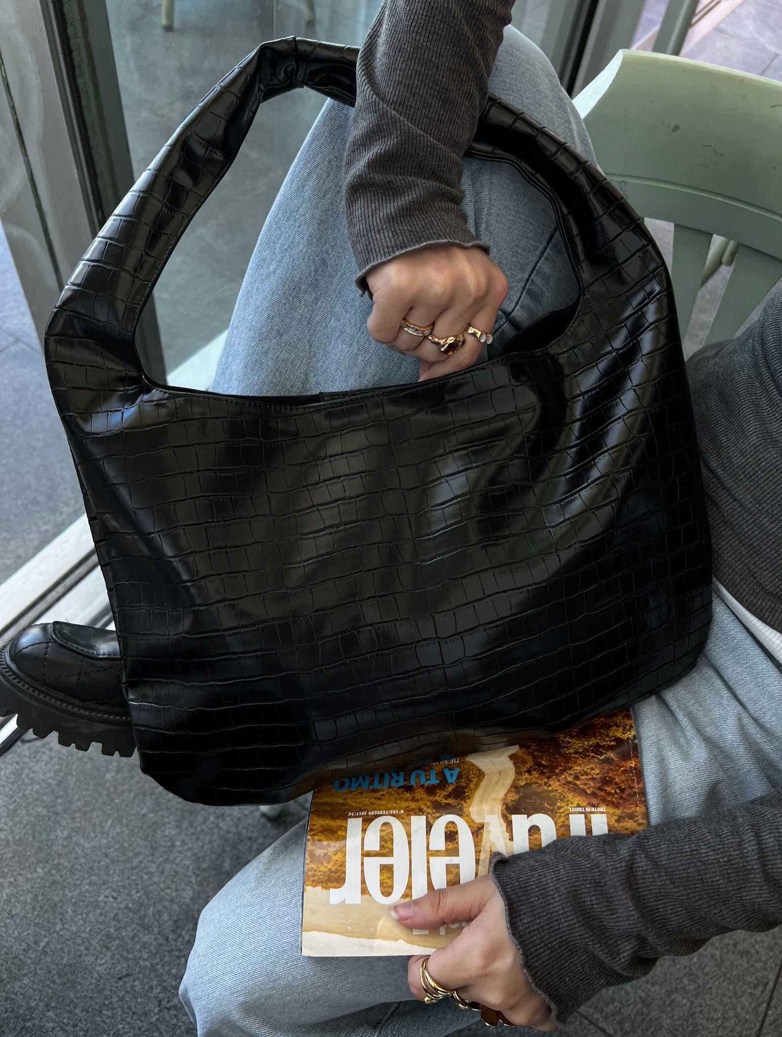 HELIO-CROCO BAG BLACK