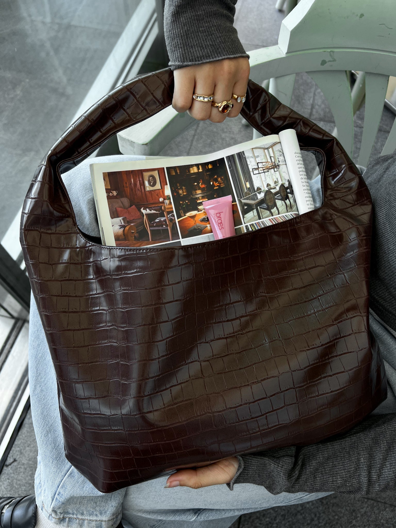 HELIO- CROCO BAG BROWN