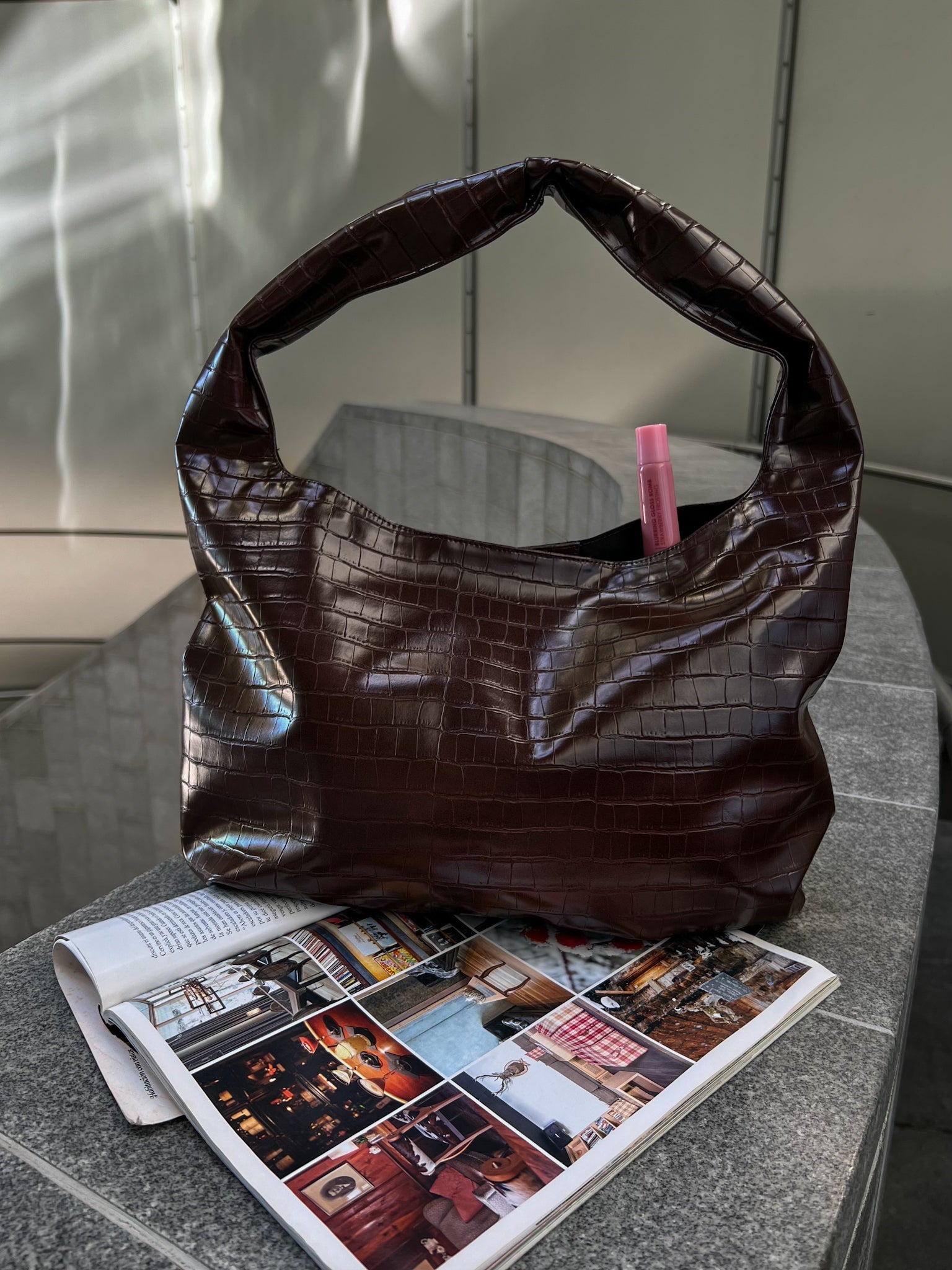 HELIO- CROCO BAG BROWN