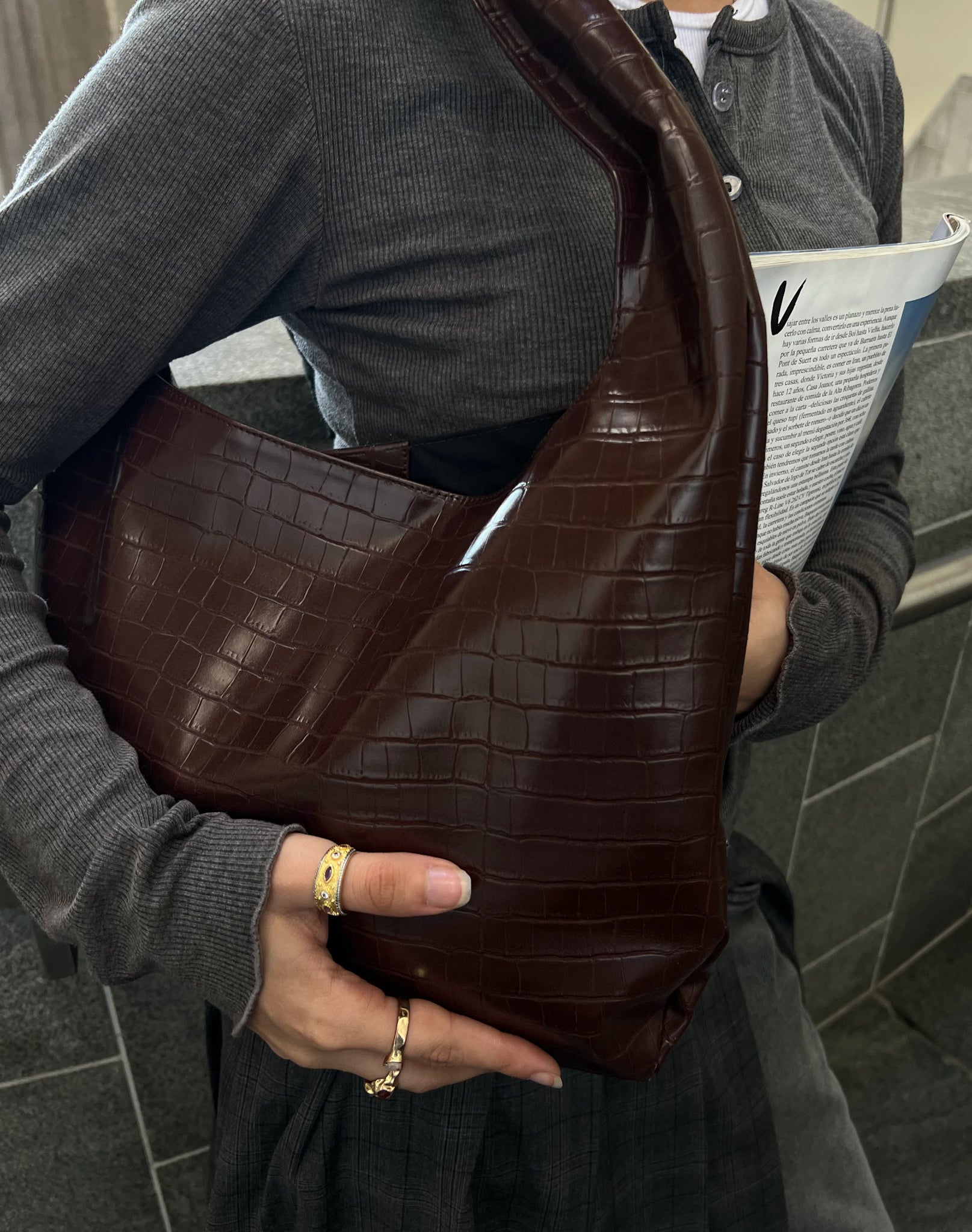 HELIO- CROCO BAG BROWN