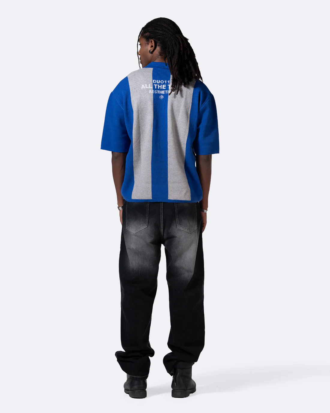 Duo11- Striped Knitted Polo- Blue