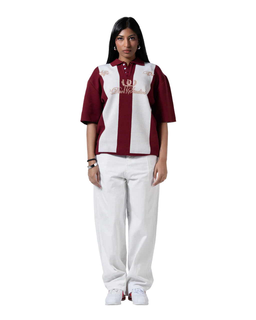 Duo11- Striped Knitted Polo- Red