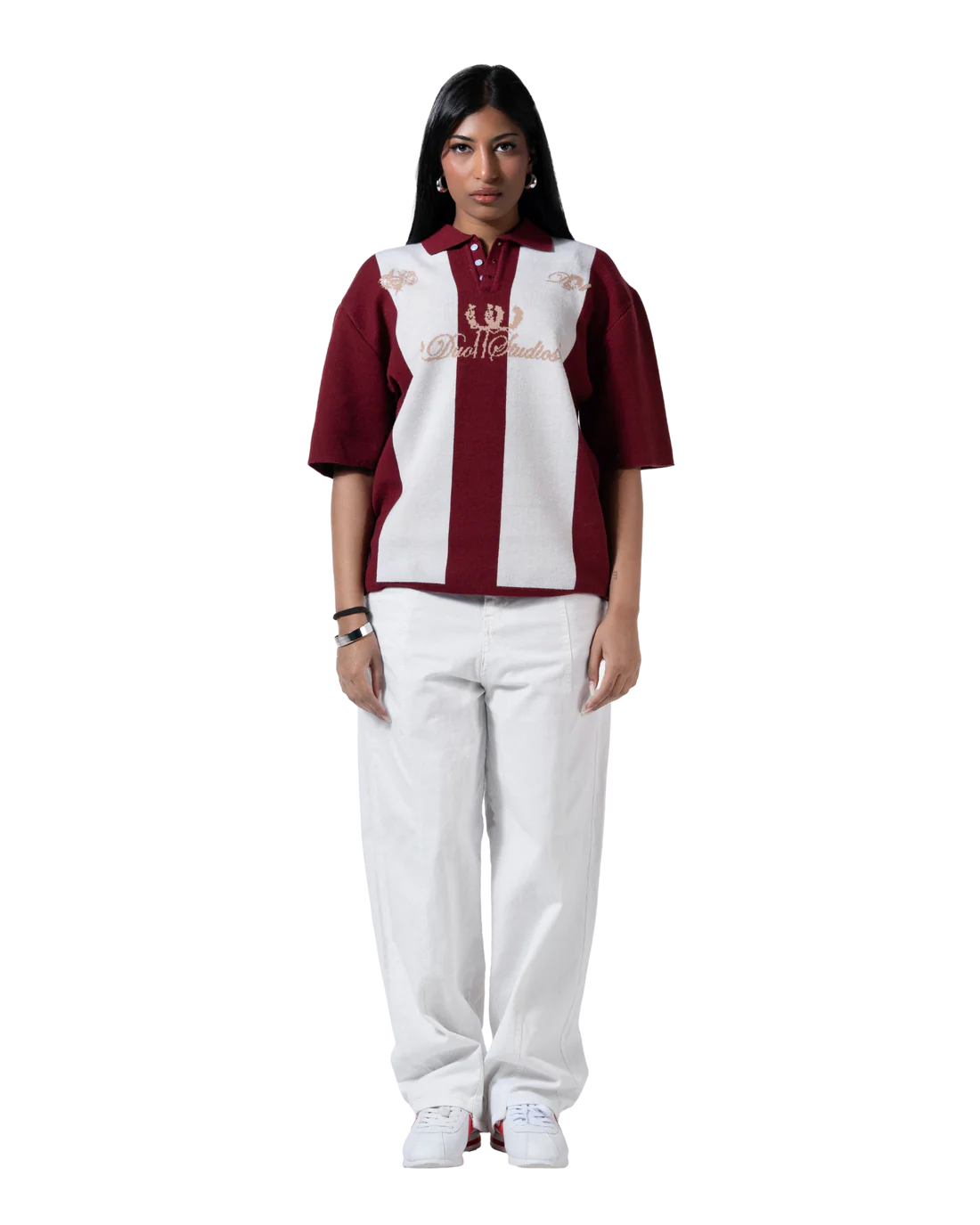Duo11- Striped Knitted Polo- Red