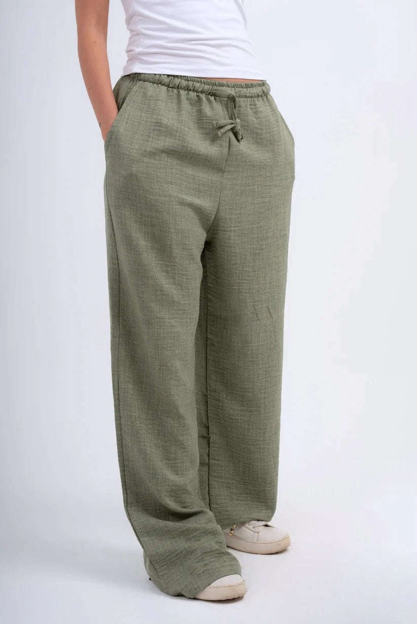 Milvus- Linen Straight Trousers - Olive