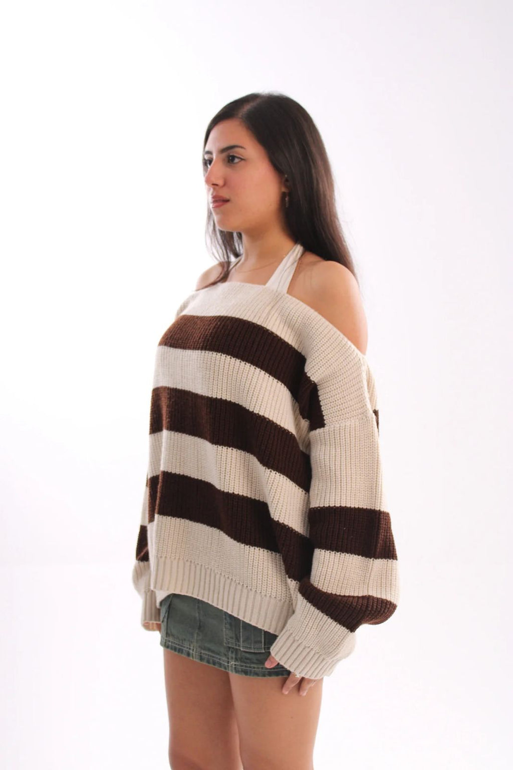 SOFICO - knitted off-shoulder - brown