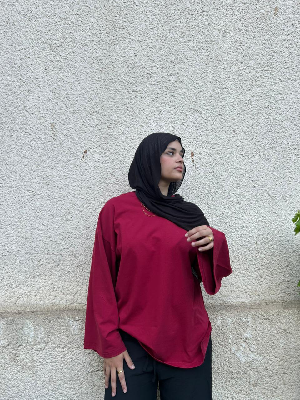 NashwaDesigns- Basic Long Sleeve Tshirt- burgundy