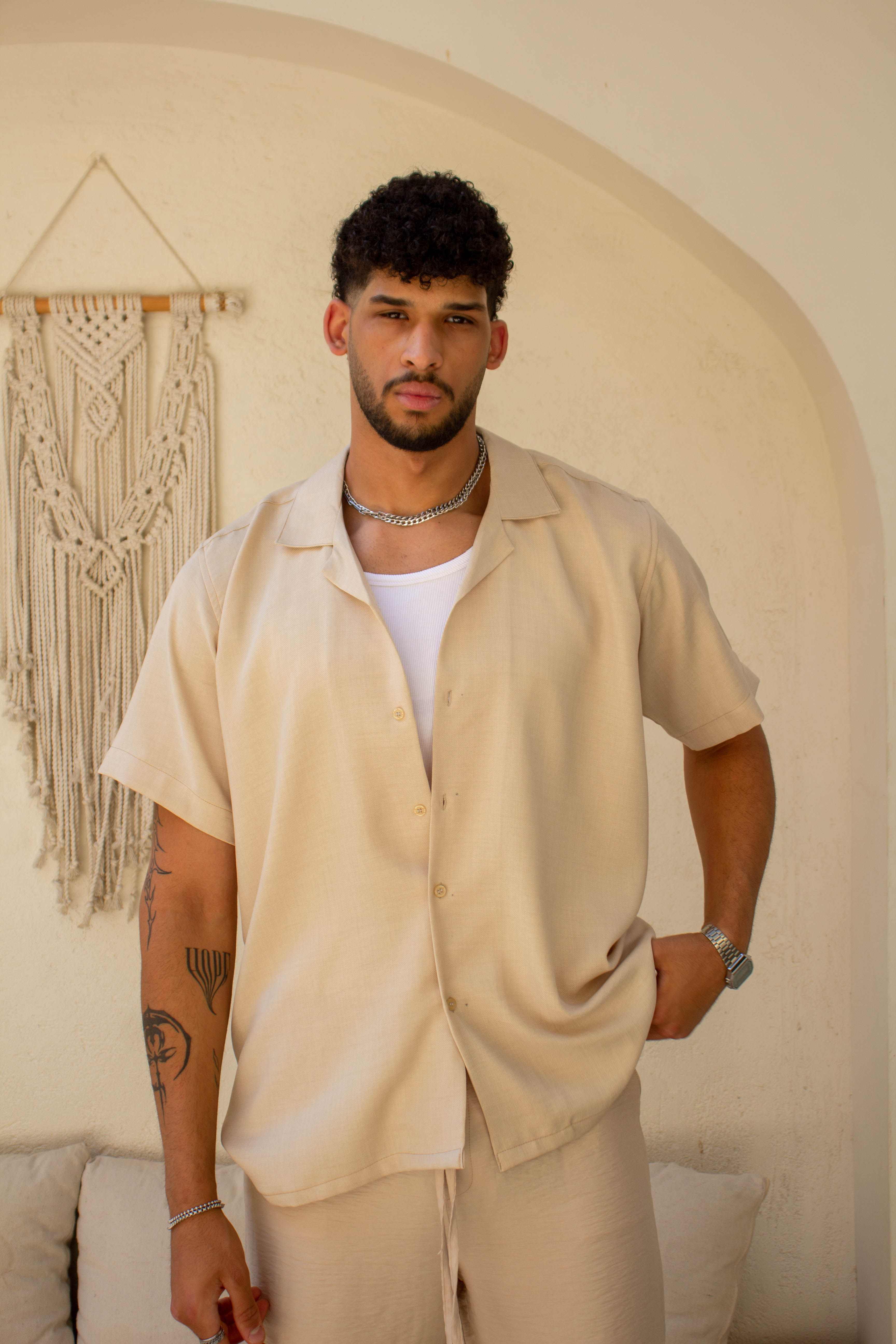 NashwaDesigns- Linen Shirt- Beige