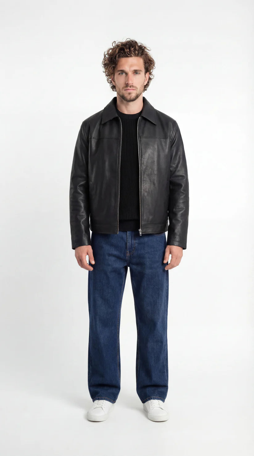 Milvus - Classic Leather jacket -Black