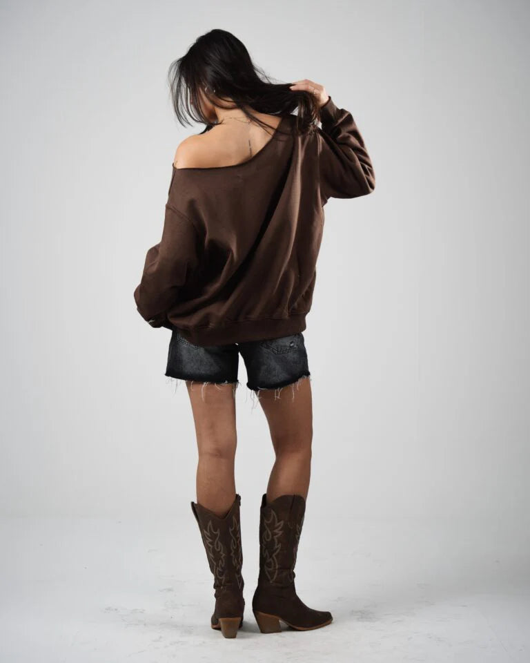 YONYO - OFF-SHOULDER Sweater - Brown Sweater