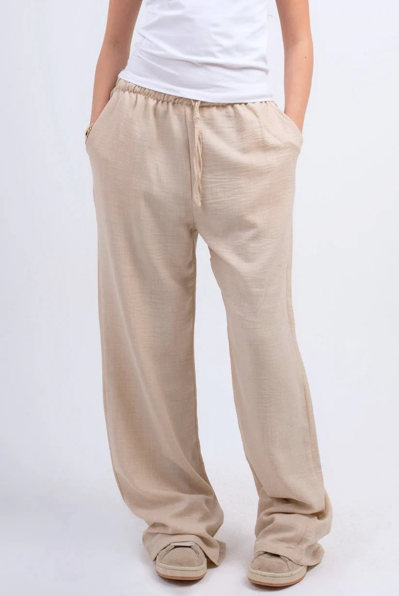 Milvus- Linen Straight Trousers - Beige