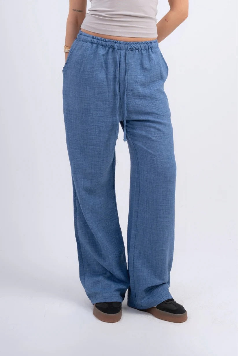 Milvus- Linen Straight Trousers - Blue