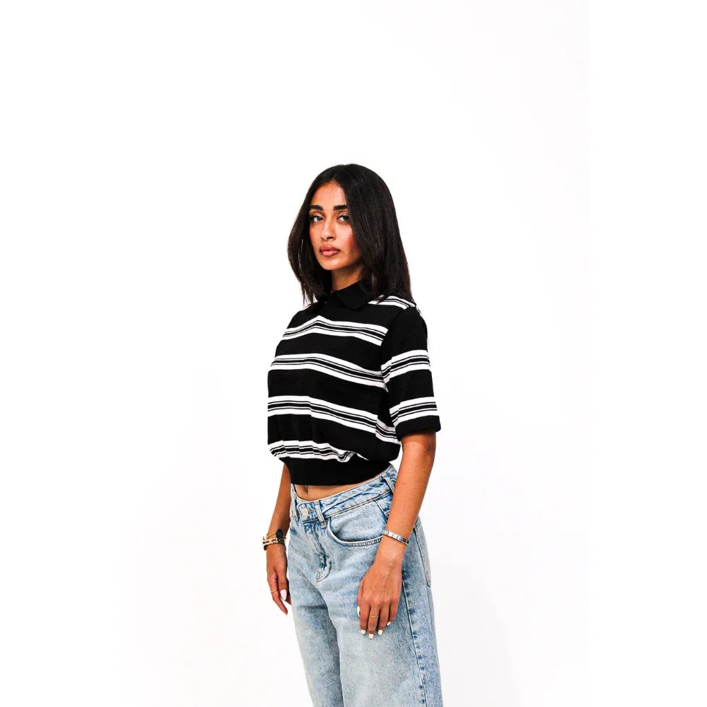 Flacko- Striped Polo  - Black