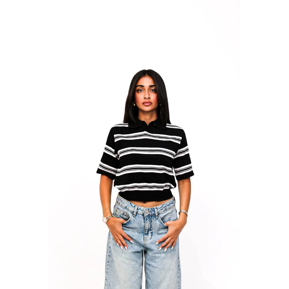 Flacko- Striped Polo  - Black
